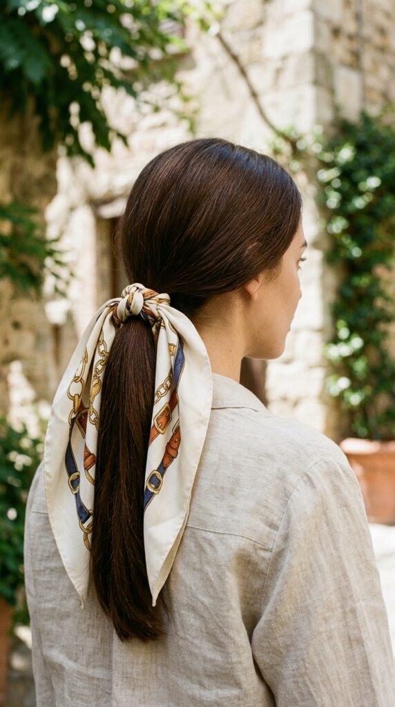 Low_ponytail_with_silk_scarf Low_ponytail_with_silk_scarf