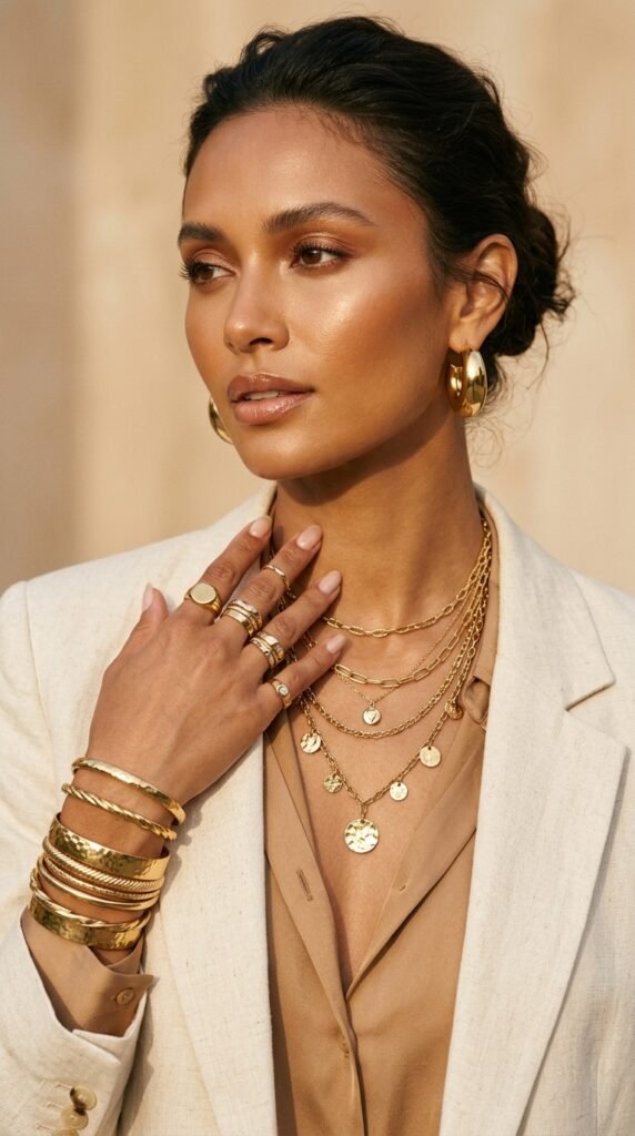 Model_wearing_layered_gold_jewelry Model_wearing_layered_gold_jewelry
