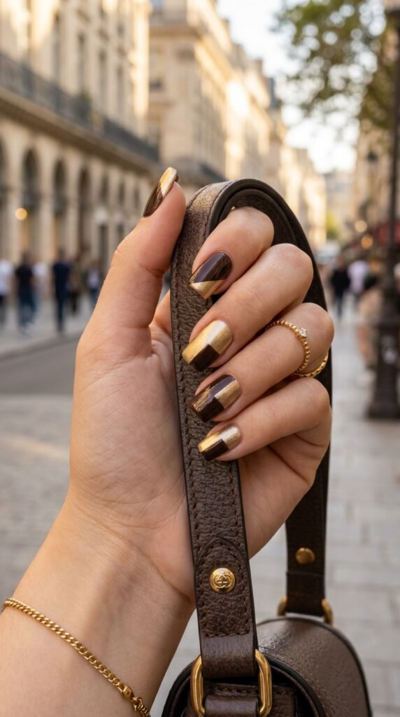 espresso and gold color block nails espresso and gold color block nails