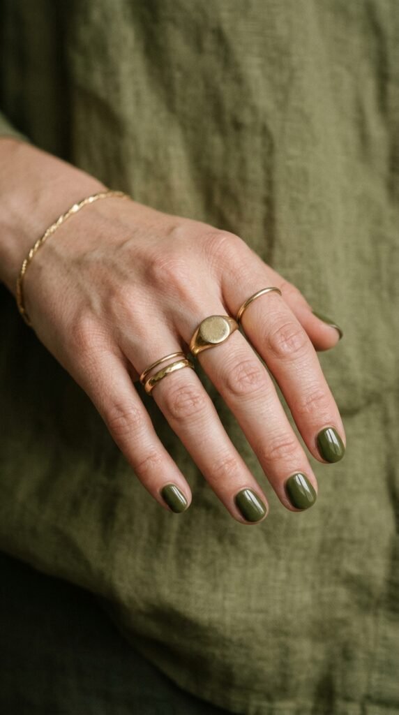 Olive_green_nails_with_rings Olive_green_nails_with_rings