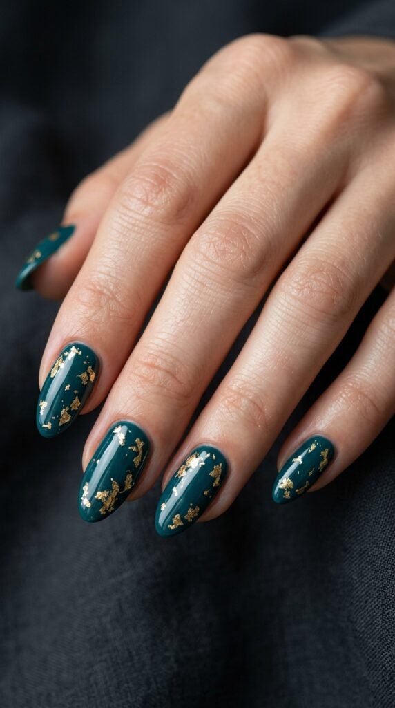 Teal_gold_foil_nails Teal_gold_foil_nails