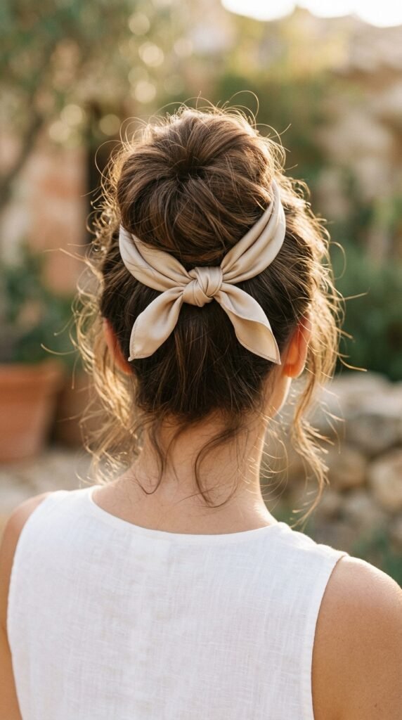 Textured_messy_bun_beige_scarf Textured_messy_bun_beige_scarf