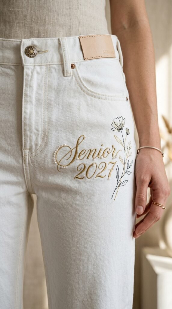 White_senior_jeans_with_gold_lettering White_senior_jeans_with_gold_lettering