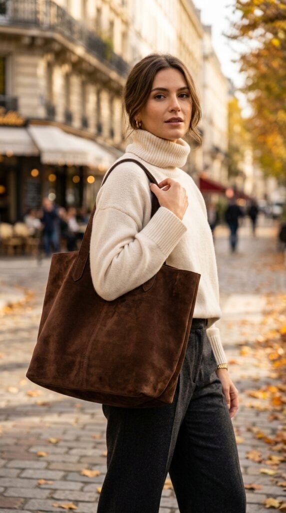 Woman_carrying_chocolate_tote_bag Woman_carrying_chocolate_tote_bag
