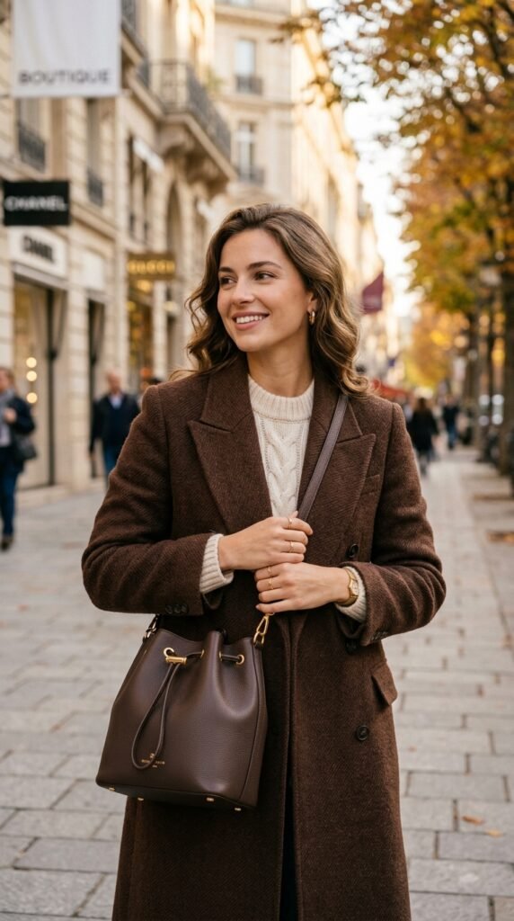 Woman_holding_espresso_leather_bag Woman_holding_espresso_leather_bag