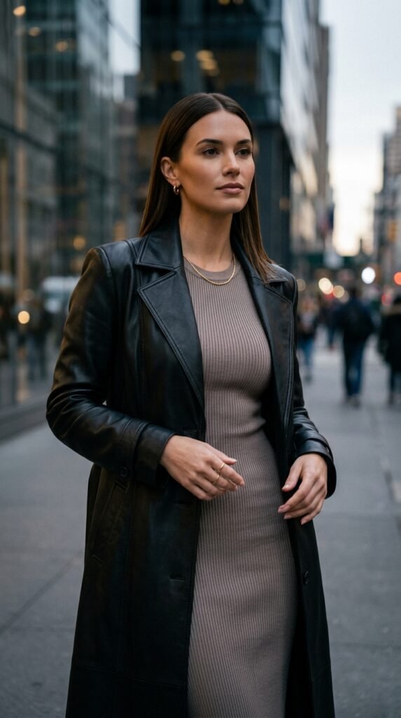 Woman_in_leather_jacket_knitdress Woman_in_leather_jacket_knitdress