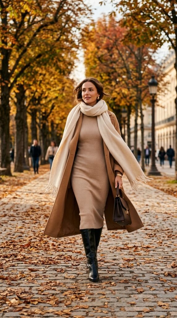Woman_walking_autumn_boulevard_202607281438 Woman walking autumn boulevard 202607281438 Fall Layering Outfit Ideas