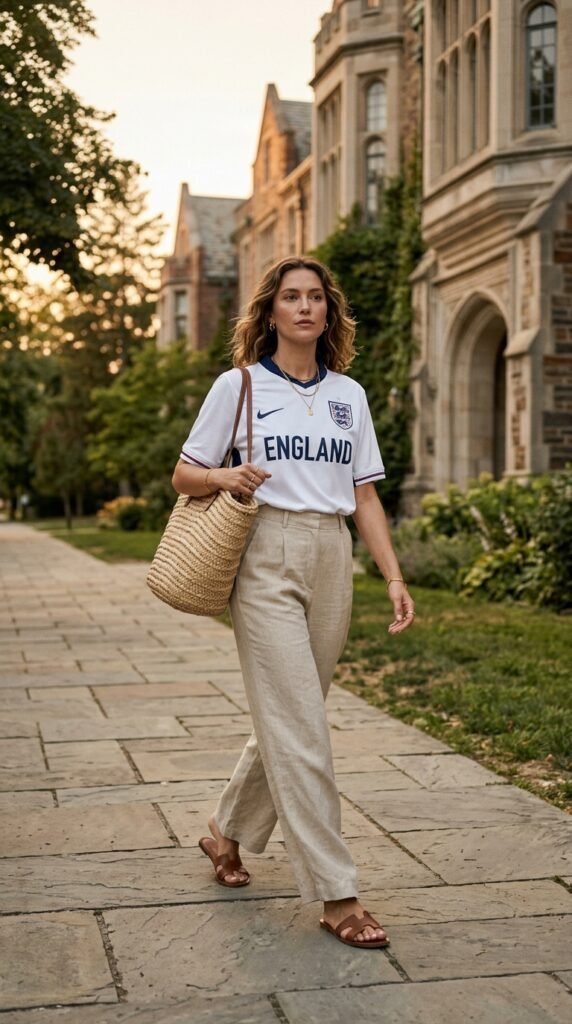 Woman_wearing_England_jersey_linentrousers Woman_wearing_England_jersey_linentrousers