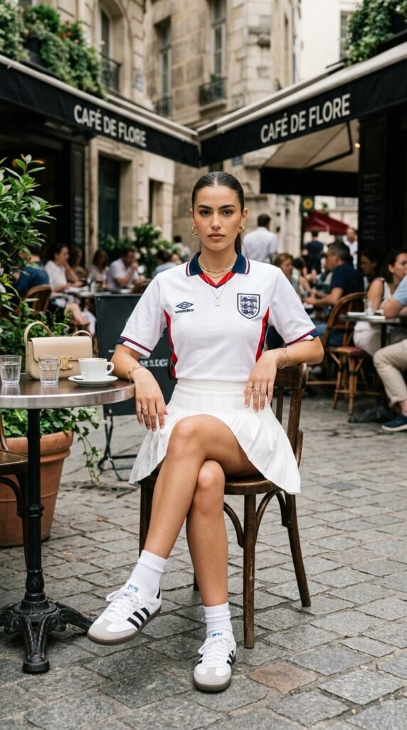 Woman_wearing_England_jersey_skirt Woman_wearing_England_jersey_skirt