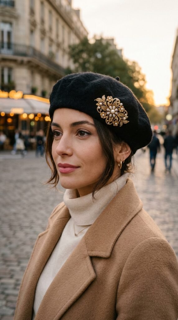 Woman_wearing_beret_brooch_ Woman_wearing_beret_brooch_