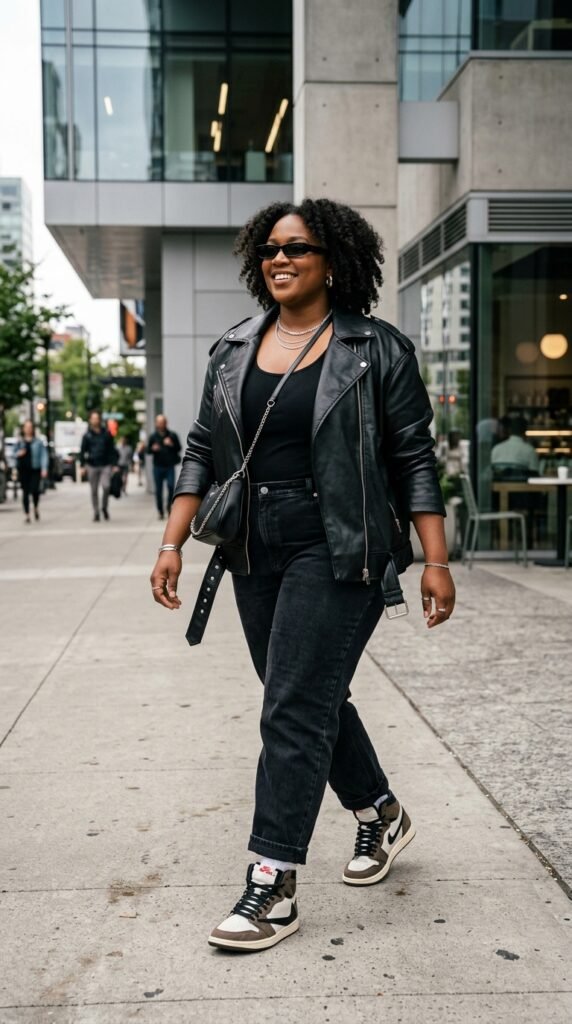 Woman_wearing_biker_jacket_and_black denim Woman_wearing_biker_jacket_and_black denim