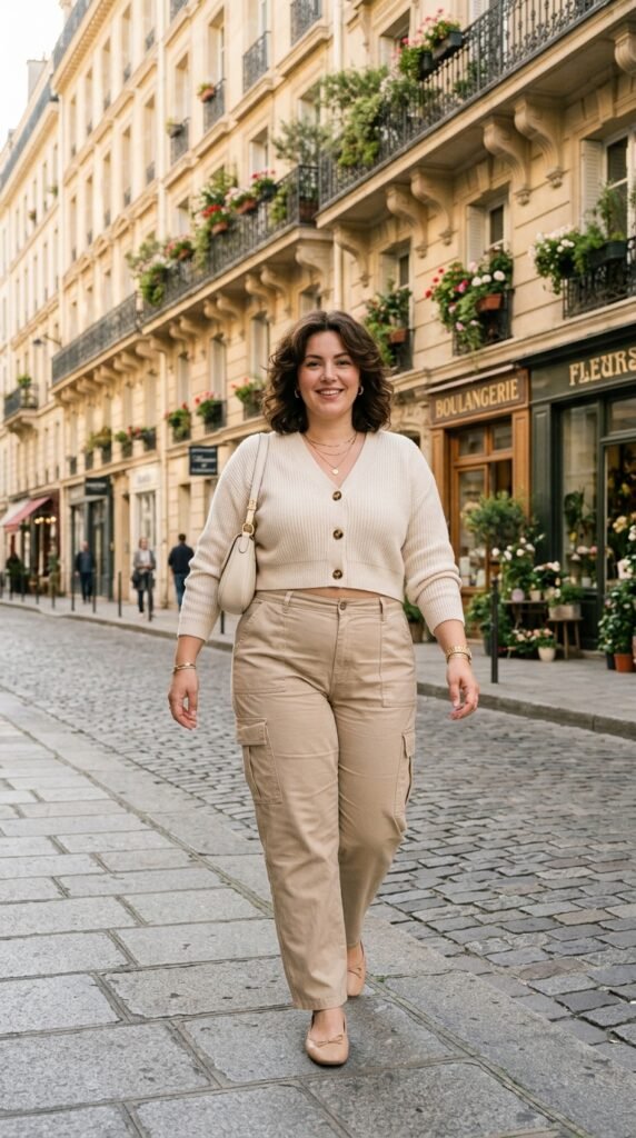Woman_wearing_cargo_pants_cardigan Woman_wearing_cargo_pants_cardigan