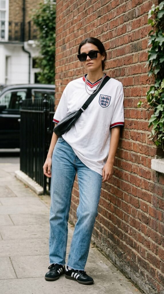 Woman_wearing_football_jersey_jeans_ Woman_wearing_football_jersey_jeans_