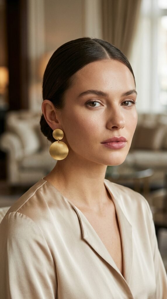 Woman_wearing_gold_disc_earrings Woman_wearing_gold_disc_earrings