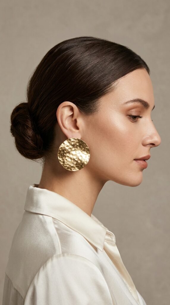 Woman_wearing_gold_disc_earrings Woman_wearing_gold_disc_earrings