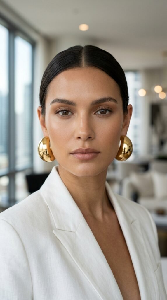 Woman_wearing_gold_dome_earrings Woman_wearing_gold_dome_earrings
