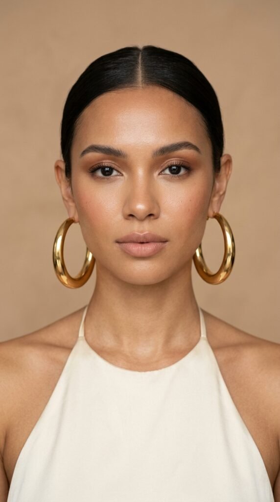 Woman_wearing_gold_hoop_earrings Woman_wearing_gold_hoop_earrings
