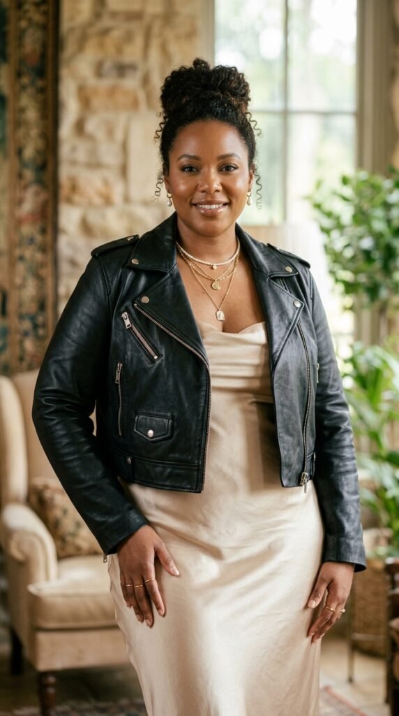 Woman_wearing_leather_jacket_dress Woman_wearing_leather_jacket_dress