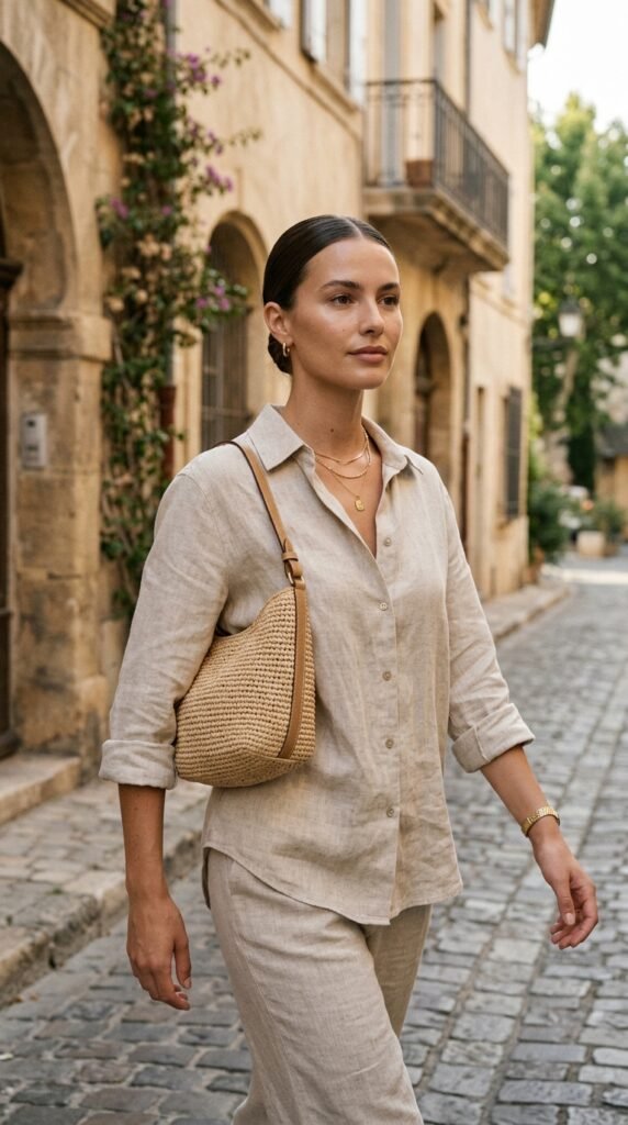 Woman_wearing_linen_co-ord_rafia_bag Woman_wearing_linen_co-ord_rafia_bag