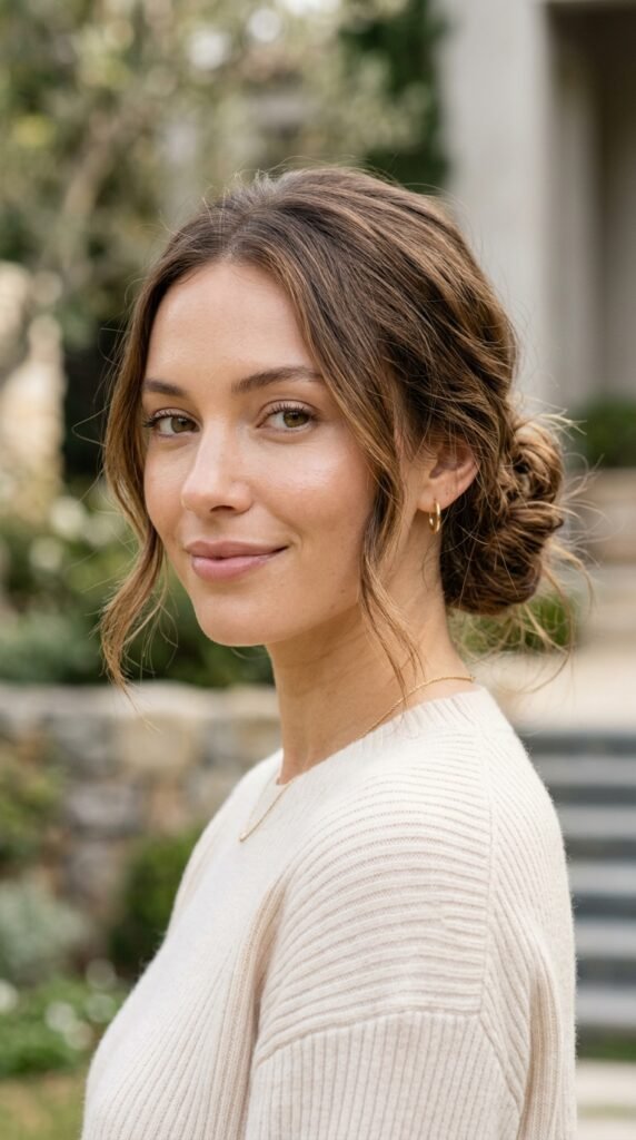 Woman_wearing_messy_bun_ Woman_wearing_messy_bun_