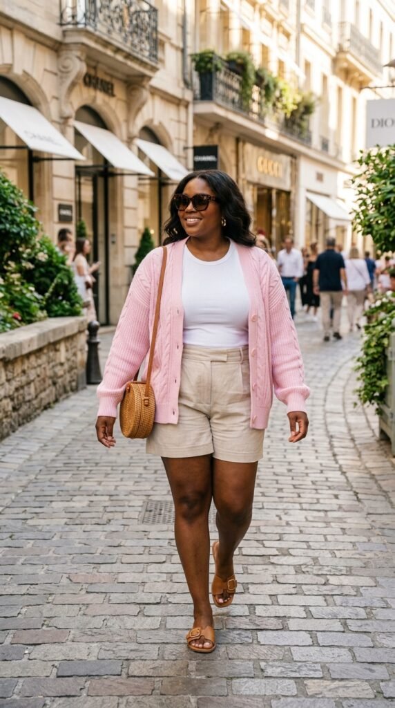 Woman_wearing_pink_cardigan_shorts Woman_wearing_pink_cardigan_shorts