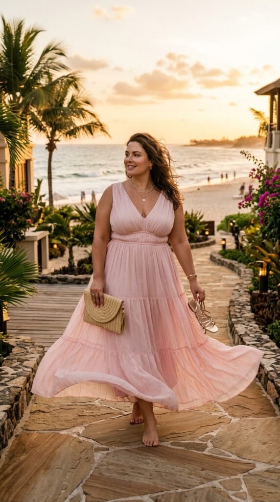 Woman_wearing_pink_maxi_dress_ Woman_wearing_pink_maxi_dress_