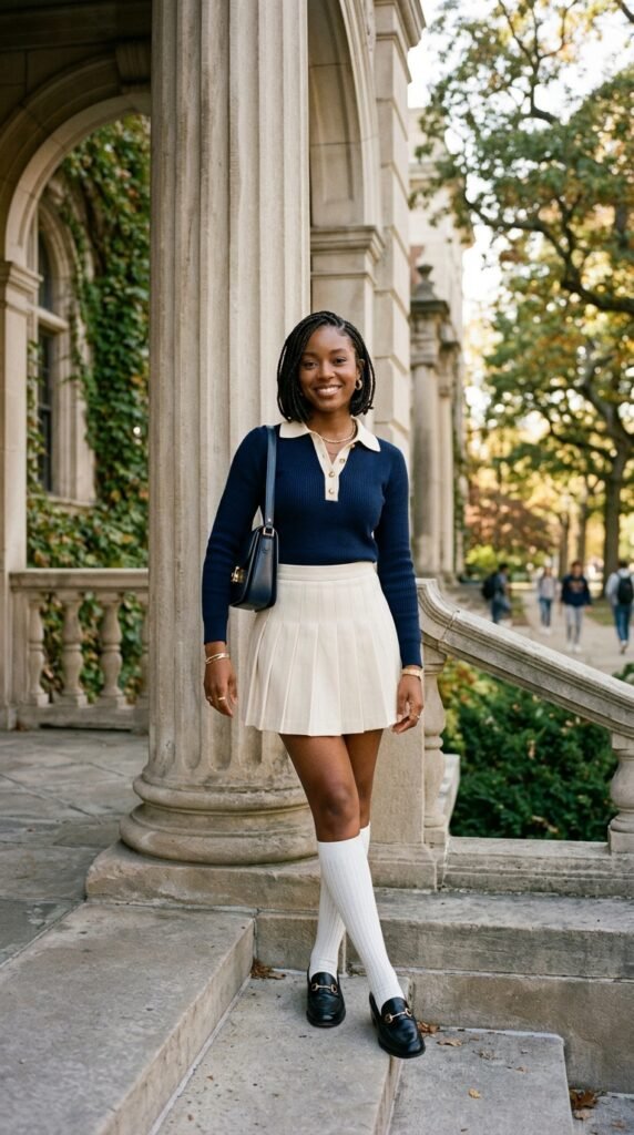 Woman_wearing_pleated_skirt_polo_knit Woman_wearing_pleated_skirt_polo_knit