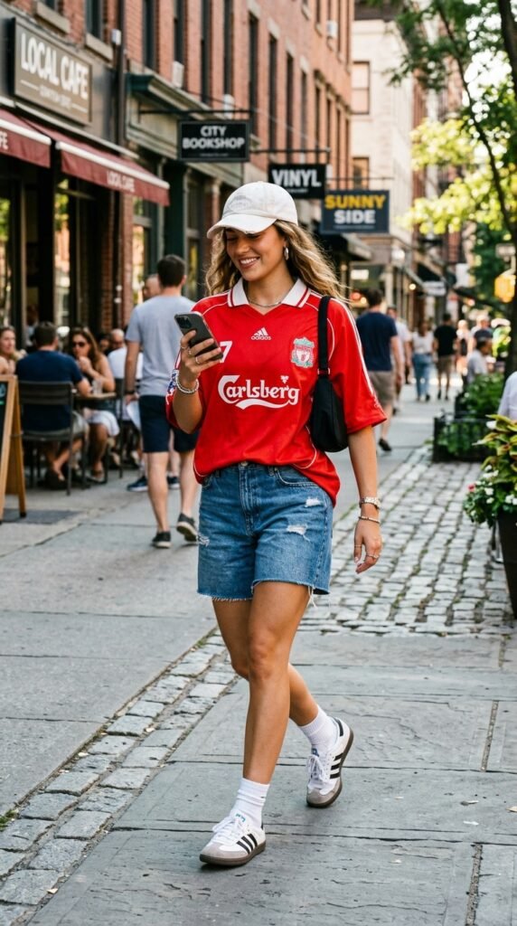 Woman_wearing_soccer_jersey_denimshorts Woman_wearing_soccer_jersey_denimshorts