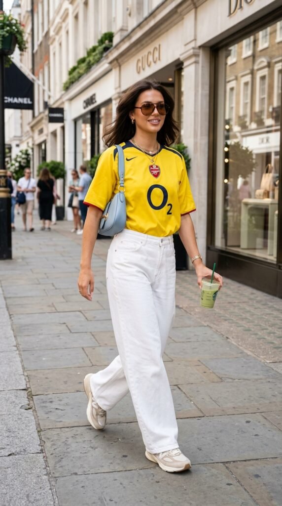 Woman_wearing_soccer_jersey_white_wide leg jeans Woman_wearing_soccer_jersey_white_wide leg jeans