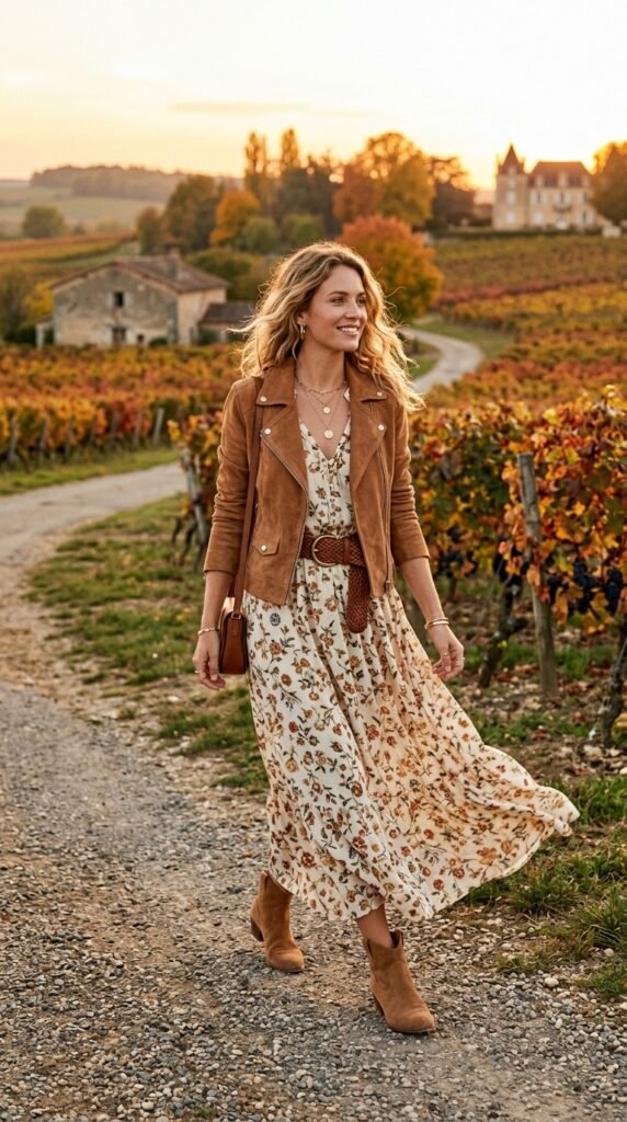 Woman_wearing_suede_jacket_floralmaxidress Woman_wearing_suede_jacket_floralmaxidress