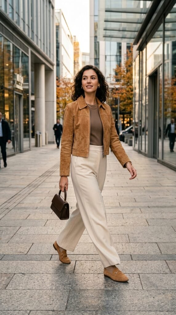 Woman_wearing_suede_jacket_trousers Woman_wearing_suede_jacket_trousers