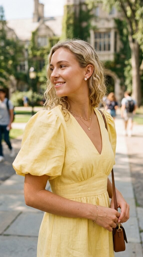Woman_wearing_yellow_puff_sleeve_dress Woman_wearing_yellow_puff_sleeve_dress
