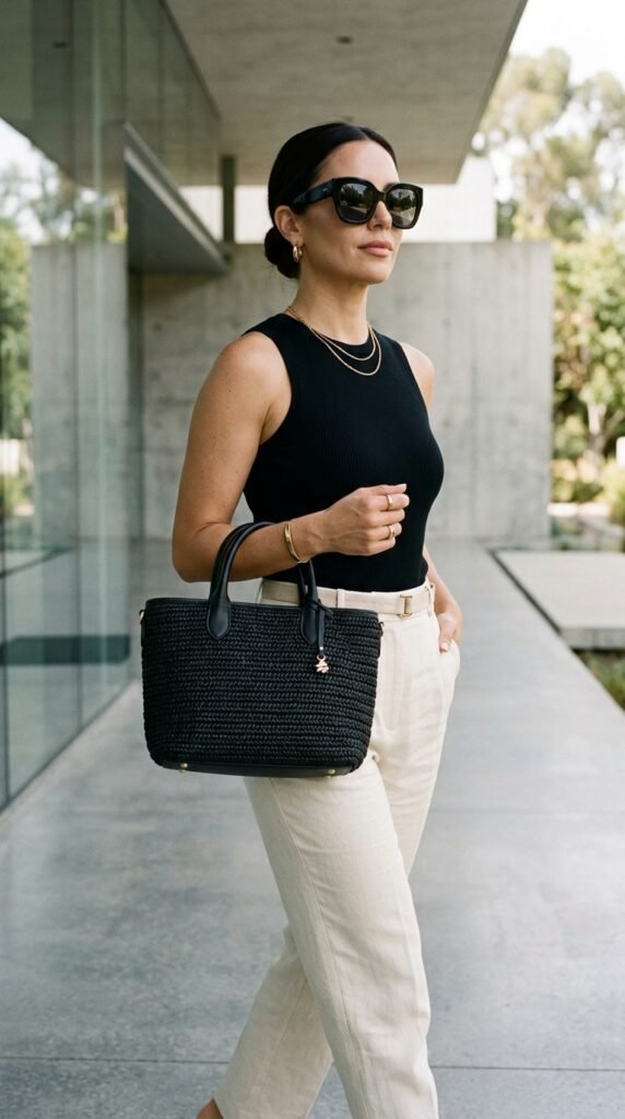 Woman_with_black_raffia_bag_ black_raffia_bag