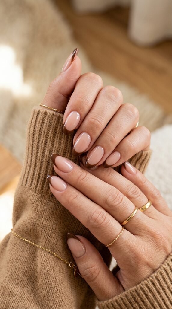 Chocolate_brown_French_tips_manicure nails Chocolate_brown_French_tips_manicure nails