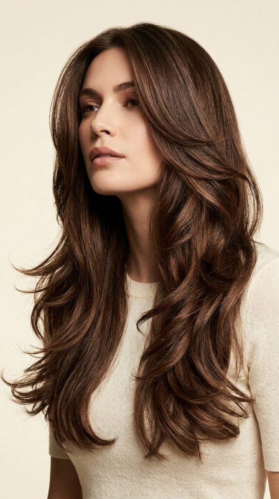 Chocolate_brown_layered_hair Woman_with_brown_hair_highlights