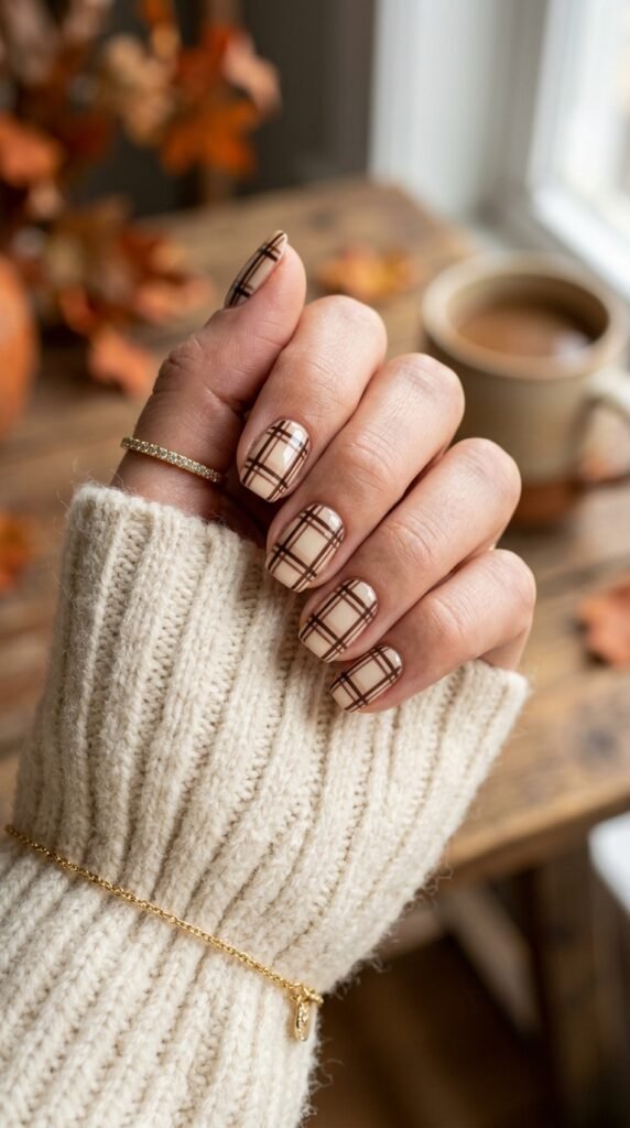 Chocolate_cream_plaid_manicure Chocolate_cream_plaid_manicure