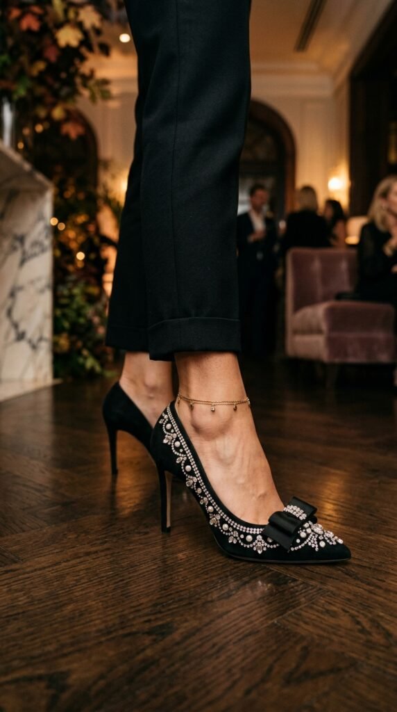 Embellished_shoes_with_black_trousers fall shoes trends