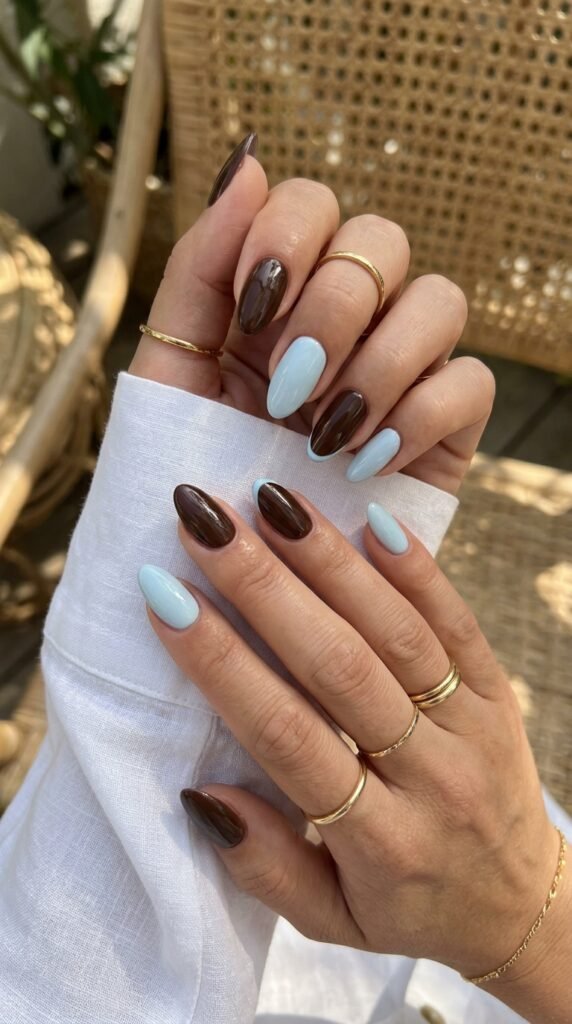 Manicure_with_brown_and_blue_accents Manicure_with_brown_and_blue_accents