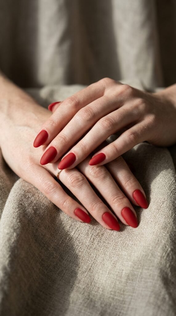 Matte_tomato_red_almond_nails_ Matte_tomato_red_almond_nails_