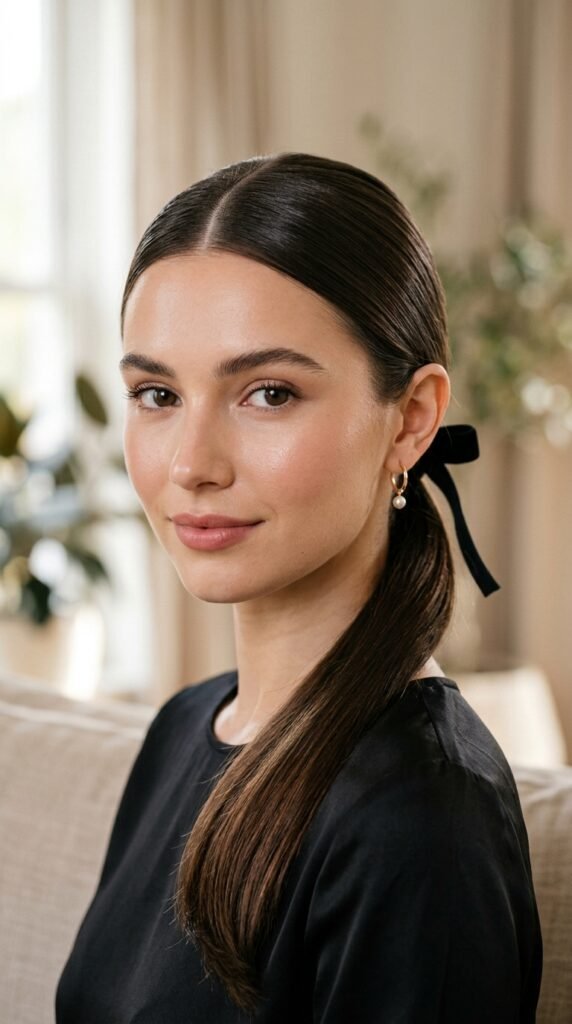 Model_wearing_low_ponytail_with_bow Model_wearing_low_ponytail_with_bow
