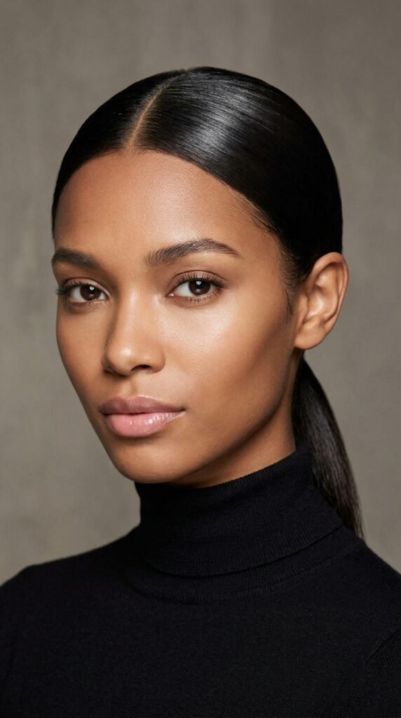 Model_wearing_slicked-back_ponytail Model_wearing_slicked-back_ponytail
