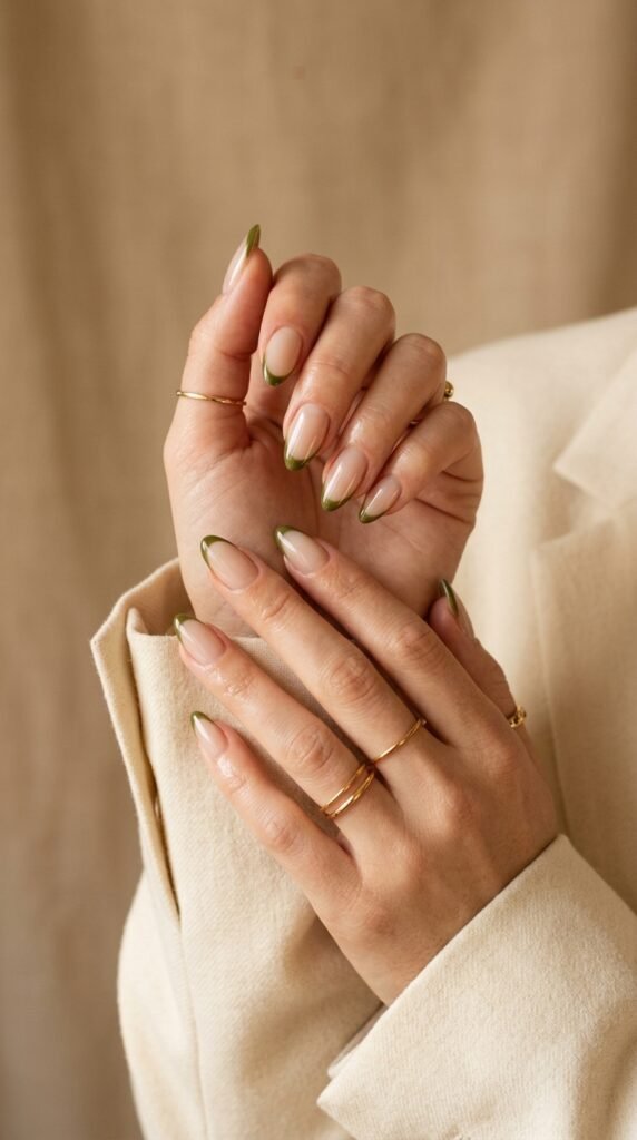 Olive_green_French_manicured_nails Olive_green_French_manicured_nails