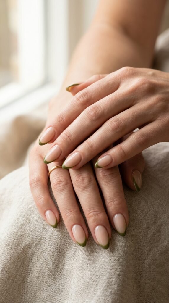 Olive_green_French_tips_manicure Olive_green_French_tips_manicure