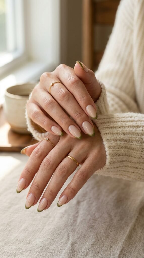 Olive_green_French_tips_nails_ Olive_green_French_tips_nails_