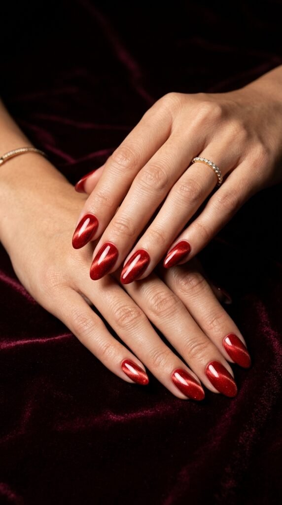 Tomato_red_cat_eye_nails_ Tomato_red_cat_eye_nails_