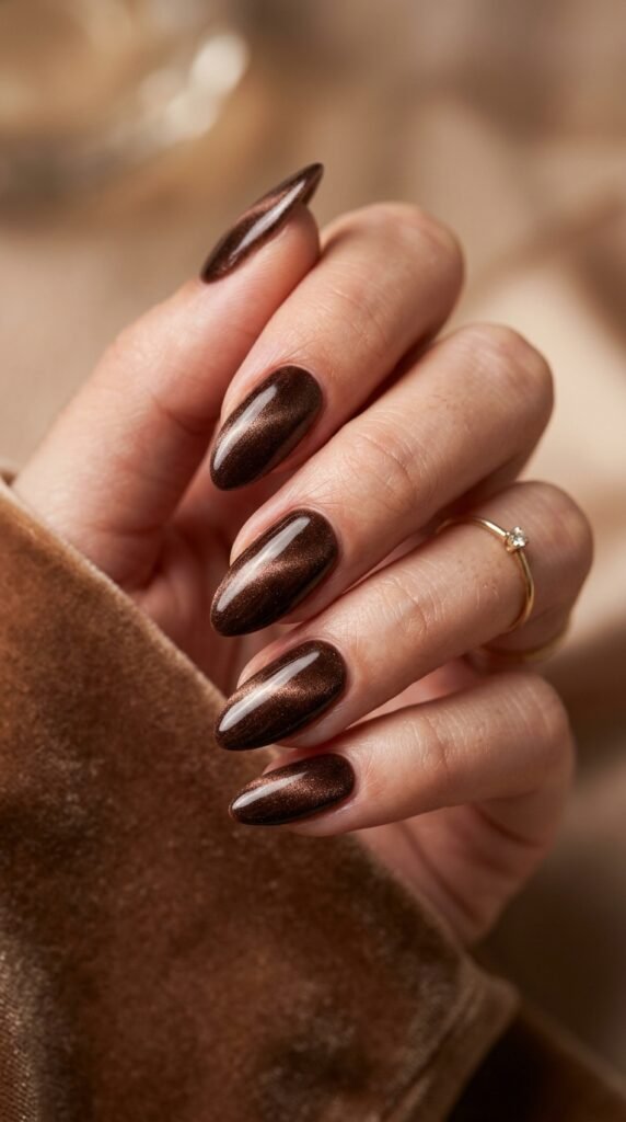 Woman_displaying_chocolate_velvet nails Woman_displaying_chocolate_velvet nails