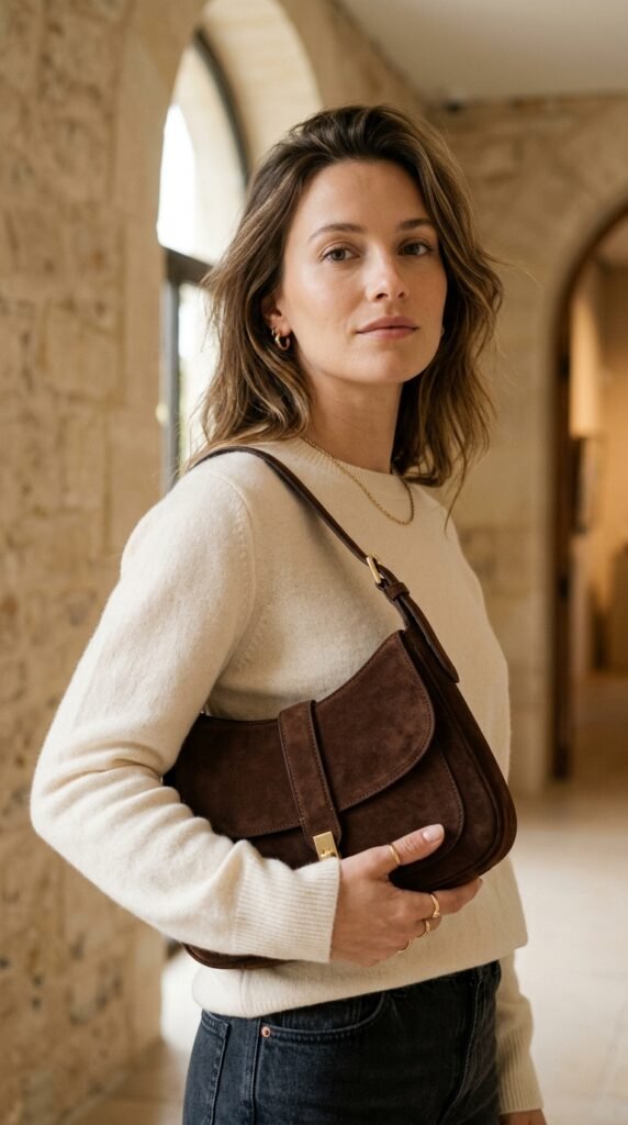 Woman_holding_brown_suede_bag Woman_holding_brown_suede_bag