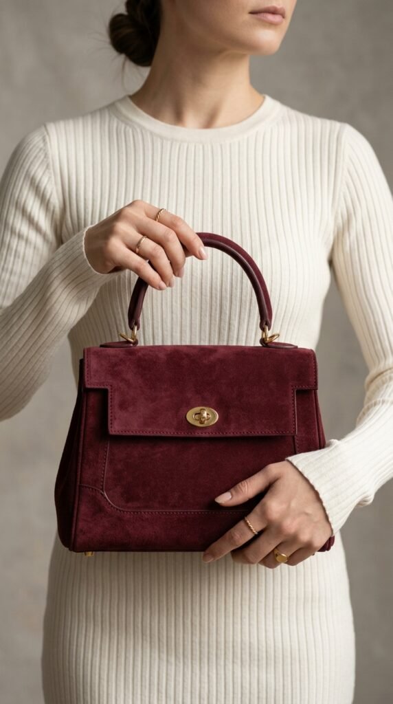 Woman_holding_burgundy_suede_bag Woman_holding_burgundy_suede_bag