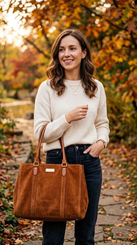 Woman_holding_suede_tote_bag Woman_holding_suede_tote_bag