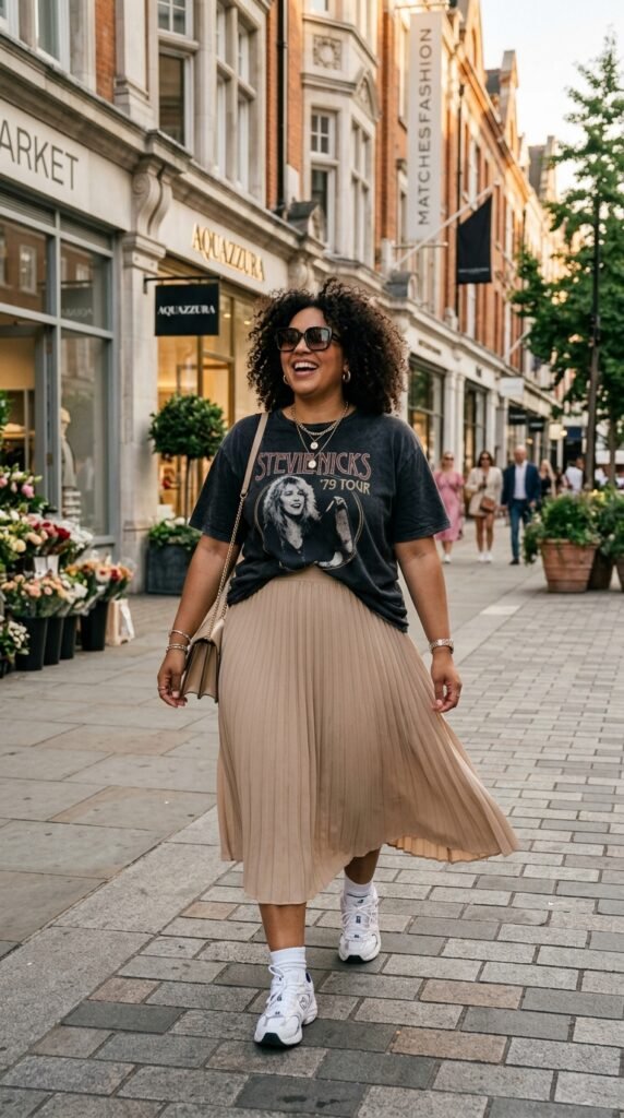 graphic tee with pleated midi skirt graphic tee with pleated midi skirt